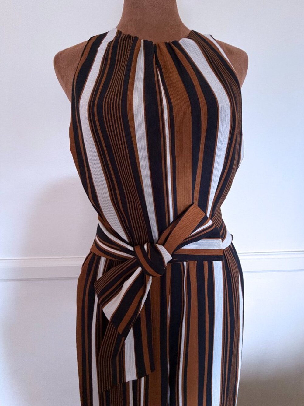 Stelen Striped Wide Leg Jumpsuit Size S Tie Waist